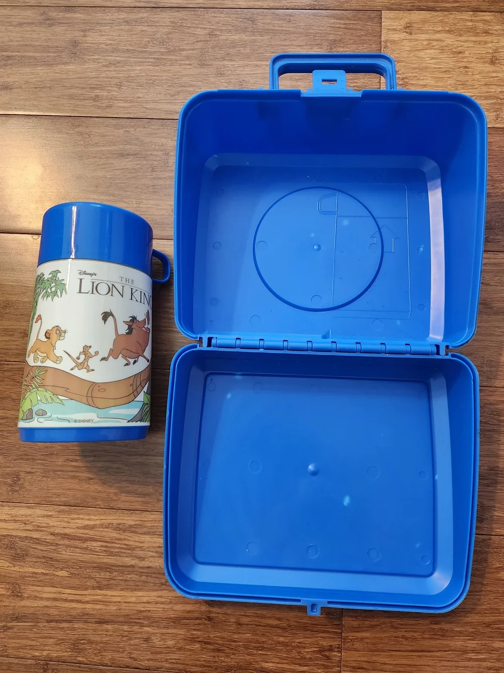 Vintage Disney The Lion King Blue Kids Lunchbox and Thermos Set Collectible